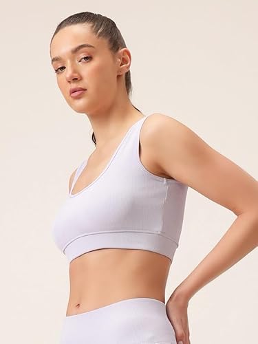 Clovia Women’s Medium-Impact Ribbed Sports Bra – Removable Cups, Supportive & Stylish